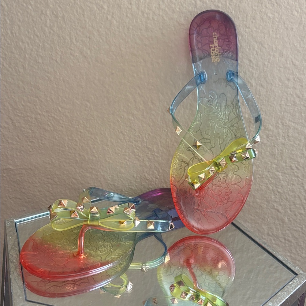Colorful Jelly Sandals with Studded Bow